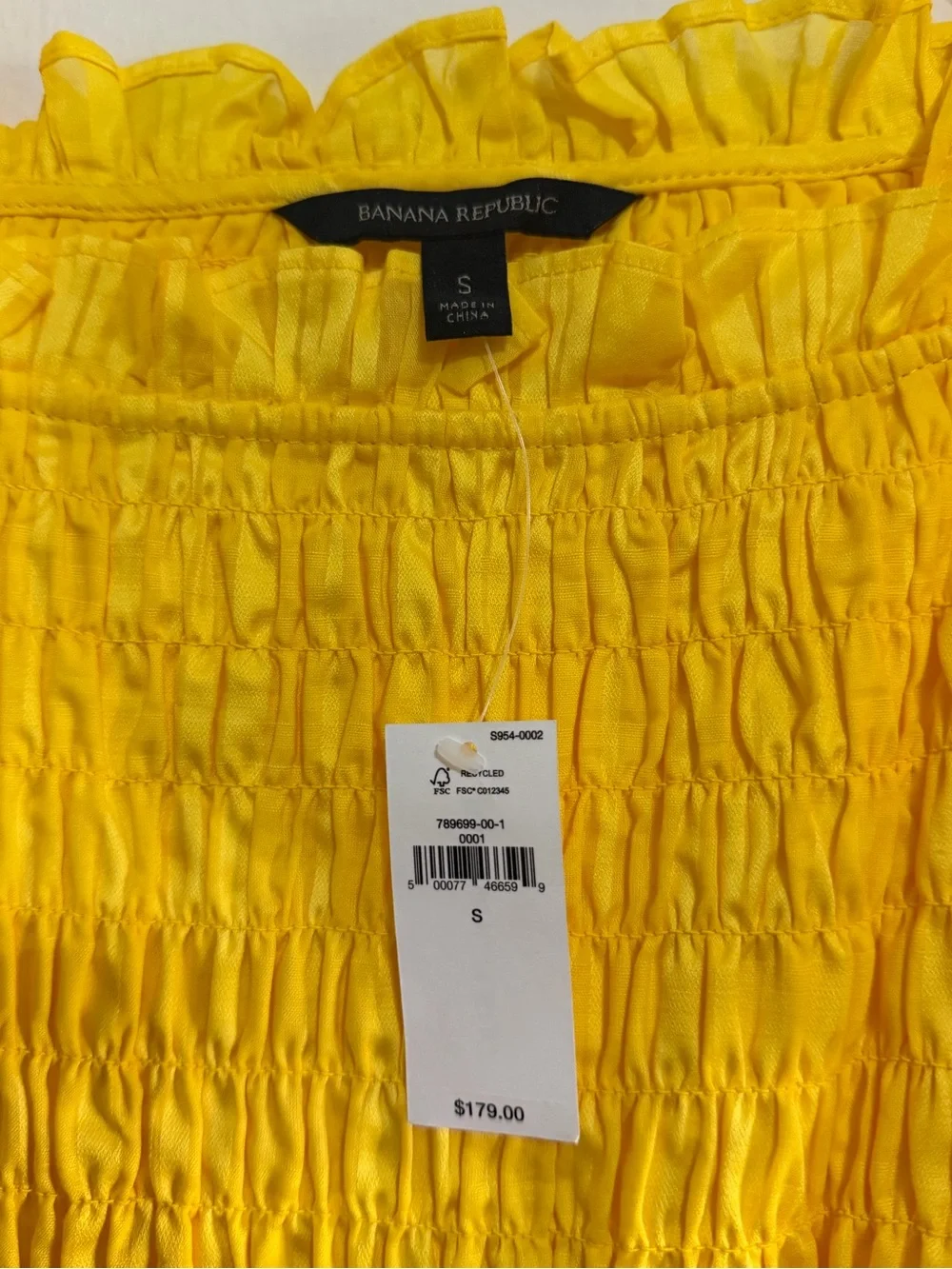Banana Republic Yellow Smocked Dress with Ruffled Sleeves